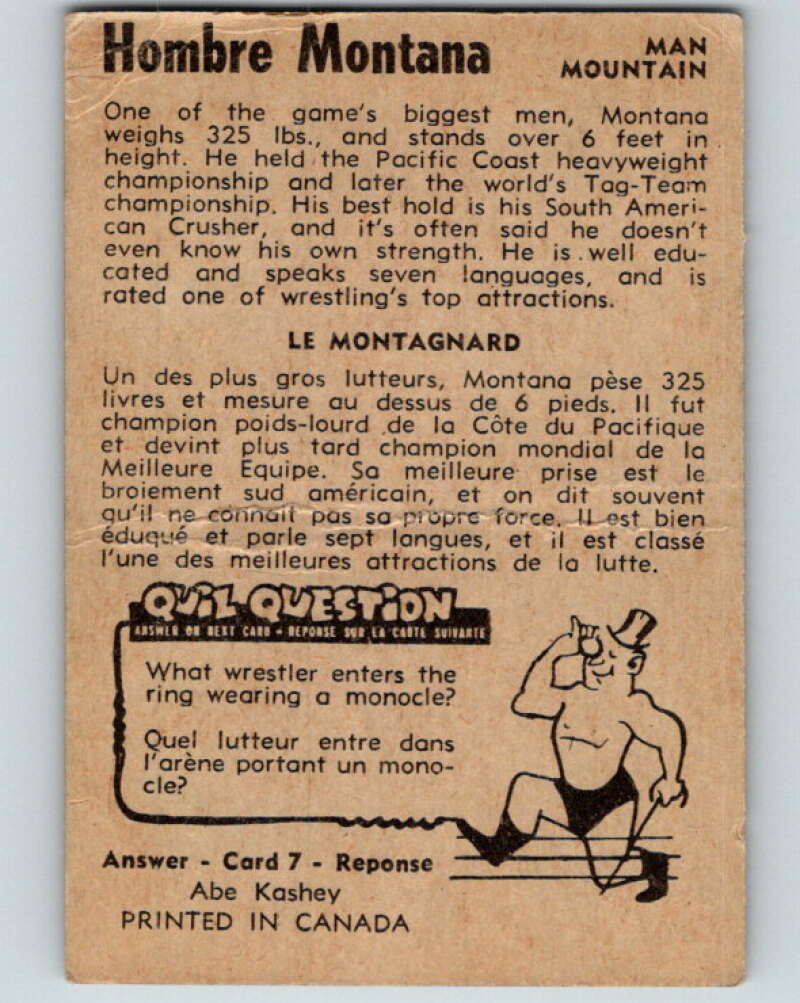 1954 Parkhurst #8 Hombre Montana Wrestling Vintage Sports Card V5133