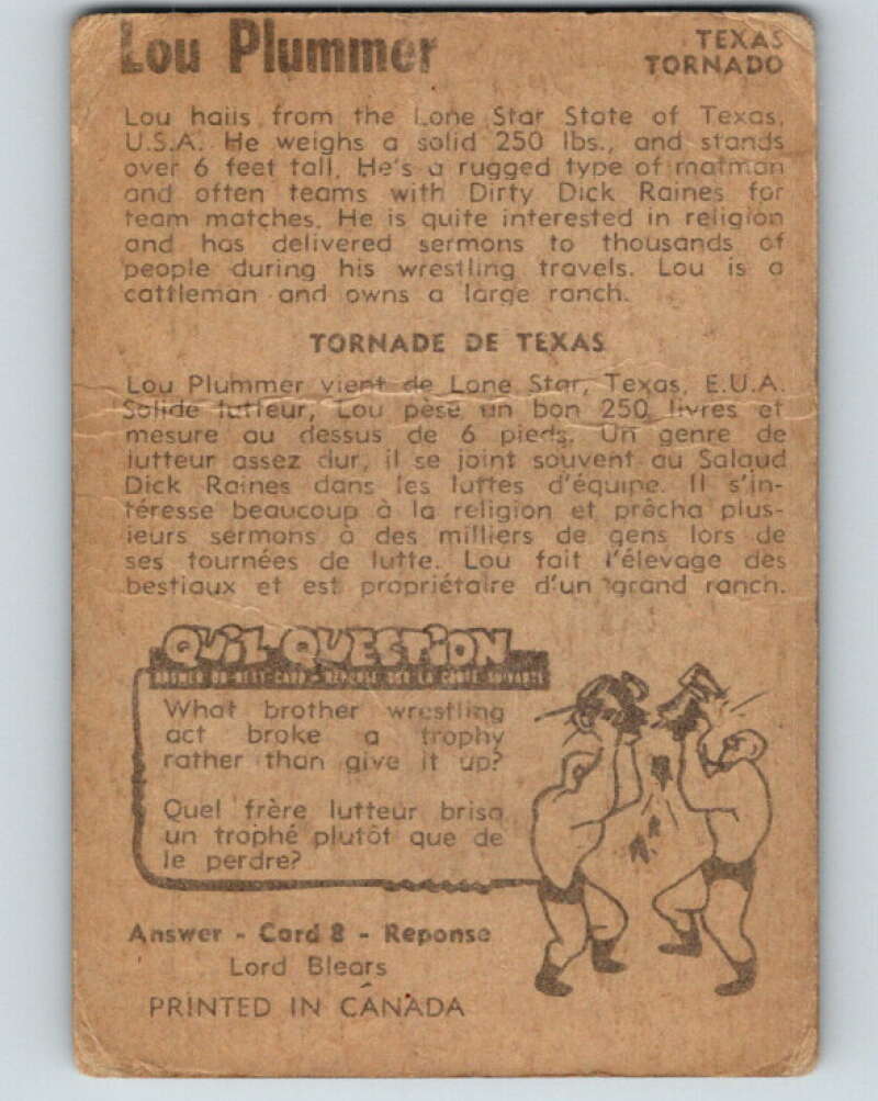 1954 Parkhurst #9 Lou Plummer Wrestling Vintage Sports Card V5135