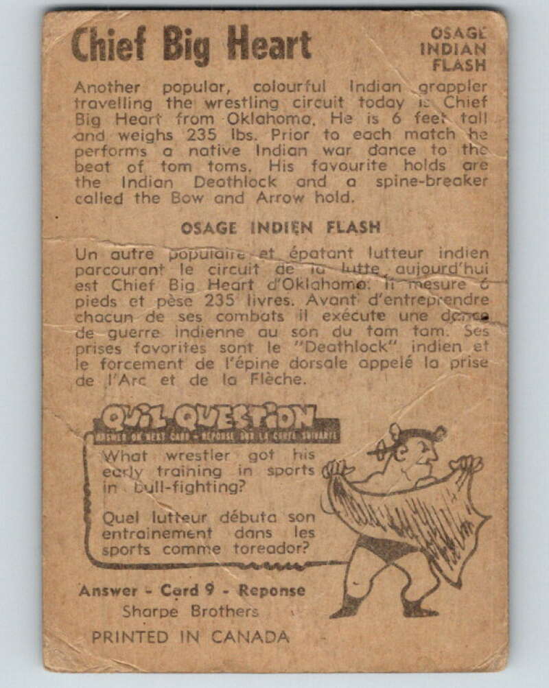 1954 Parkhurst #10 Chief Big Heart Wrestling Vintage Sports Card V5136