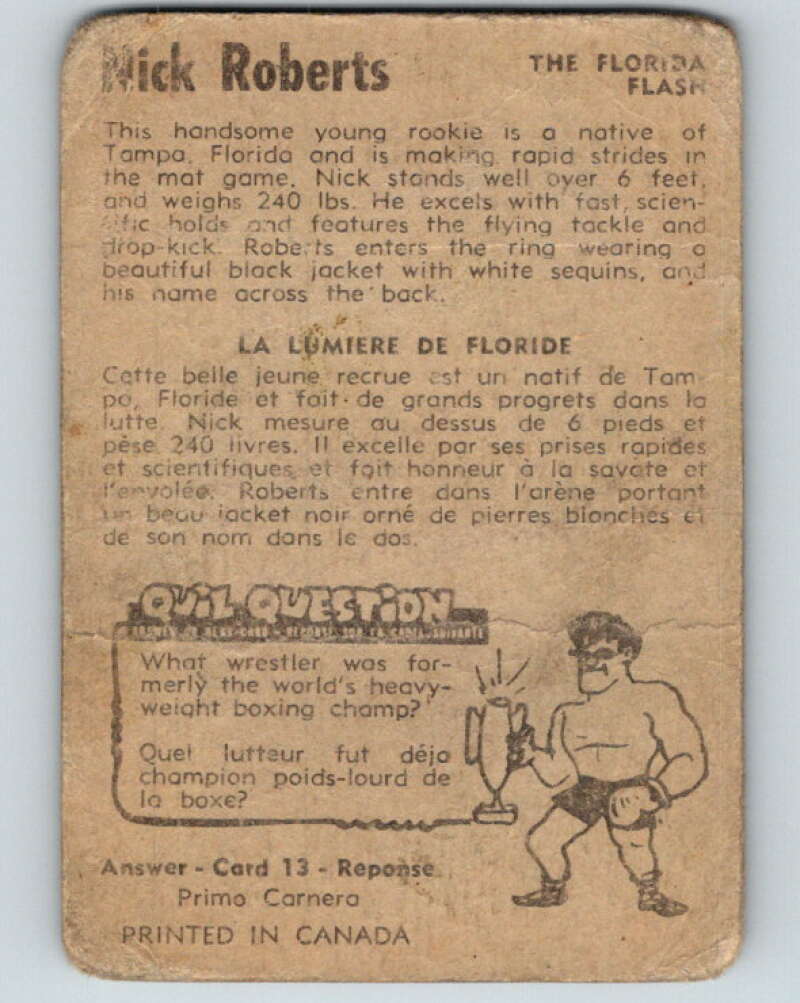 1954 Parkhurst #14 Nick Roberts Wrestling Vintage Sports Card V5138