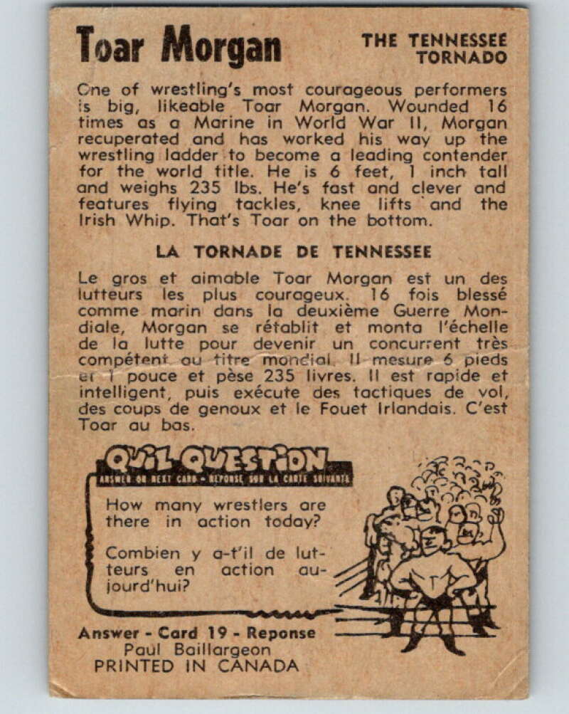1954 Parkhurst #20 Toar Morgan Wrestling Vintage Sports Card V5144