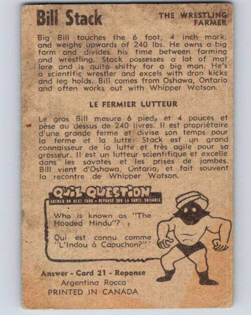 1954 Parkhurst #22 Bill Stack Wrestling Vintage Sports Card V5146
