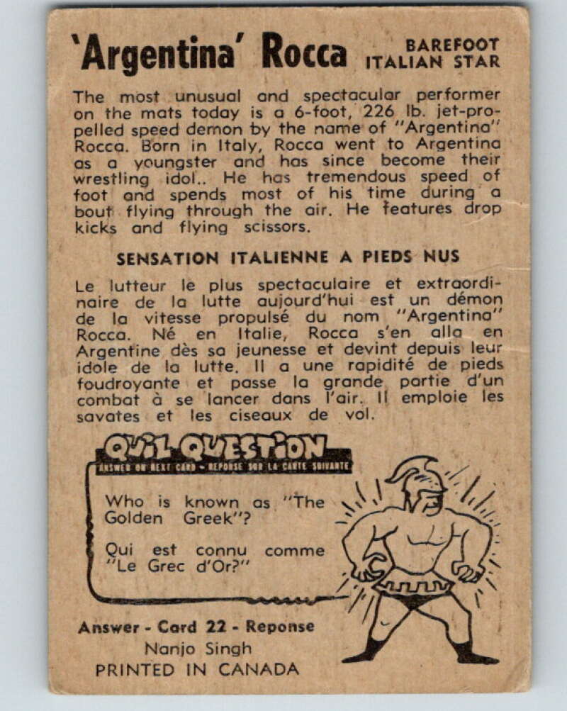 1954 Parkhurst #23 Argentina Rocca Wrestling Vintage Sports Card V5147
