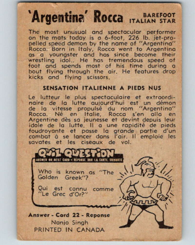 1954 Parkhurst #23 Argentina Rocca Wrestling Vintage Sports Card V5148