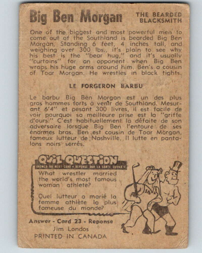 1954 Parkhurst #24 Big Ben Morgan Wrestling Vintage Sports Card V5149