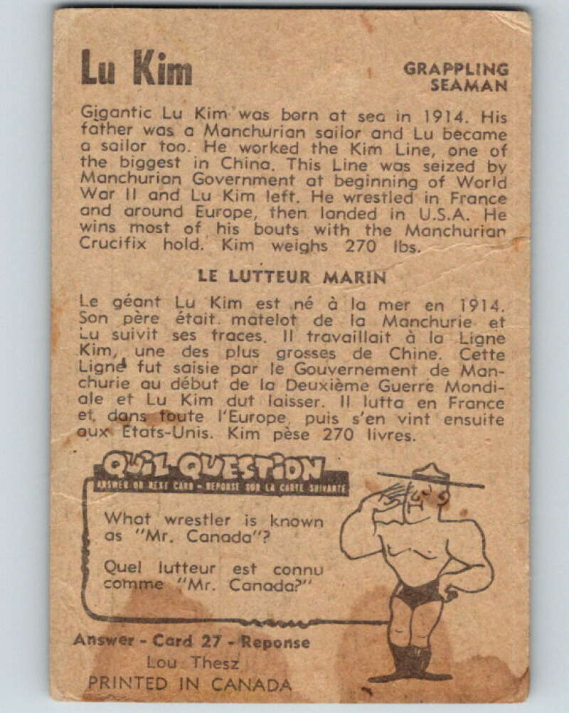 1954 Parkhurst #28 Lu Kim Wrestling Vintage Sports Card V5150