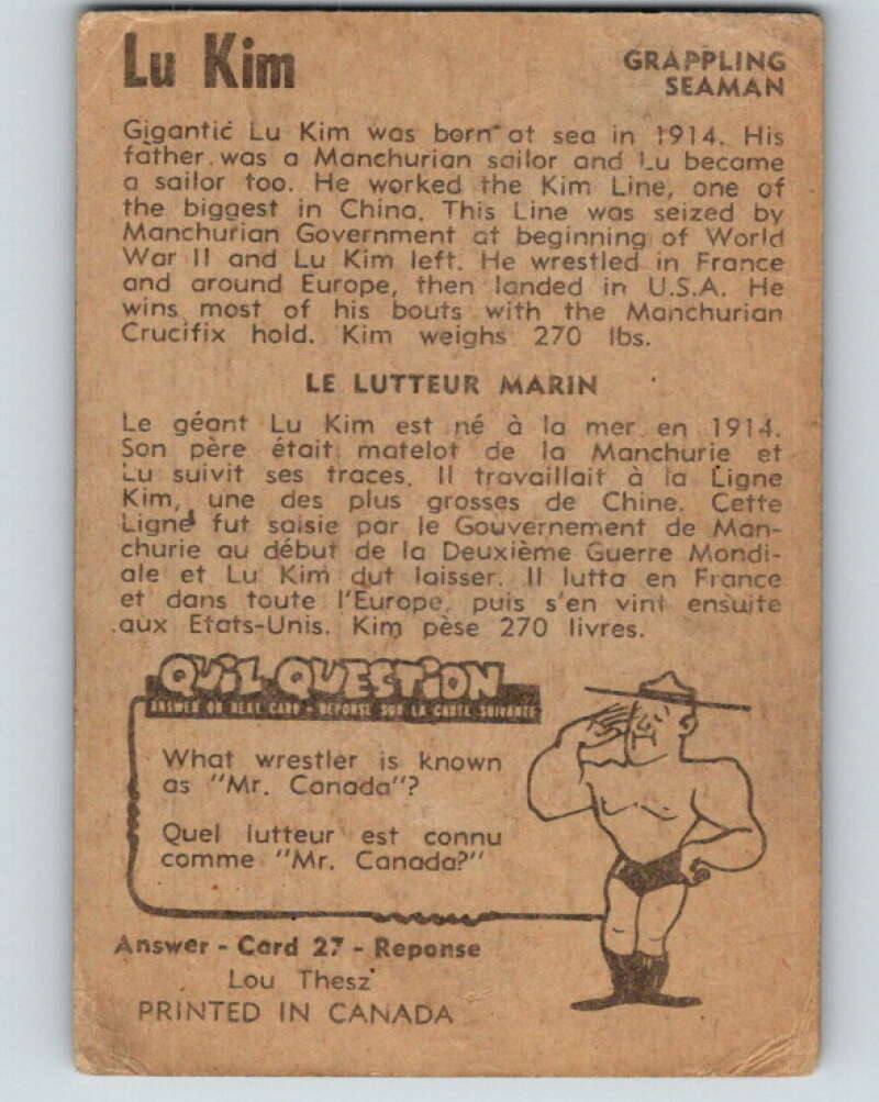 1954 Parkhurst #28 Lu Kim Wrestling Vintage Sports Card V5151
