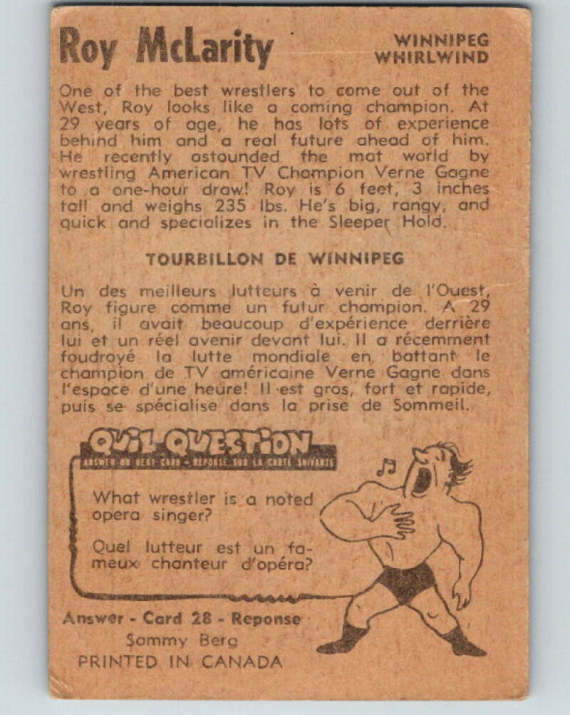 1954 Parkhurst #29 Roy McLarity Wrestling Vintage Sports Card V5152