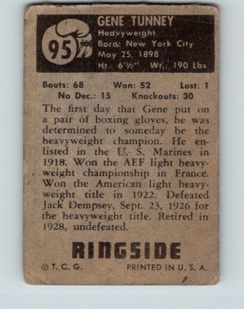 1951 Topps Ringside #95 Gene Tunney Champion Vintage Boxing V5171
