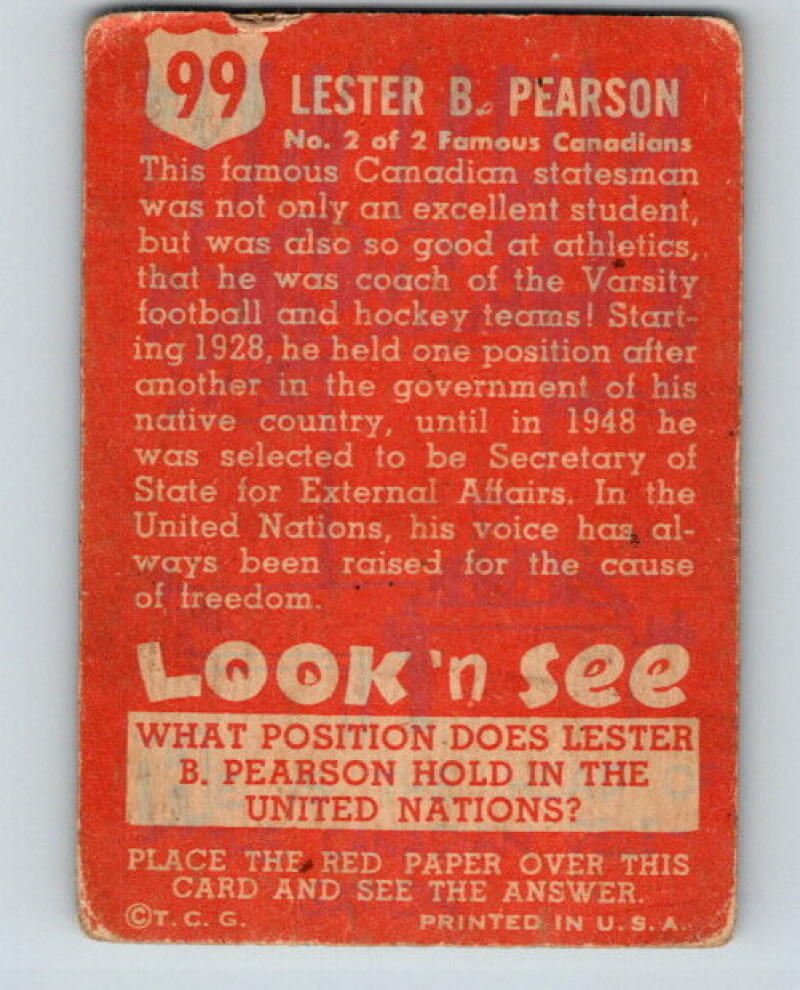 1952 Topps Look 'n See #99 Lester B. Pearson Delegate Vintage Card V5185