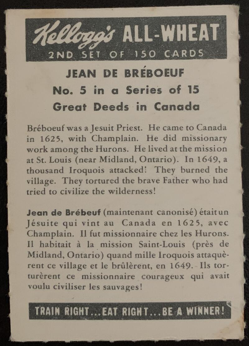 1946 Kellogg's All-Weat #5 Jean De Breboeuf Vintage Card V5191
