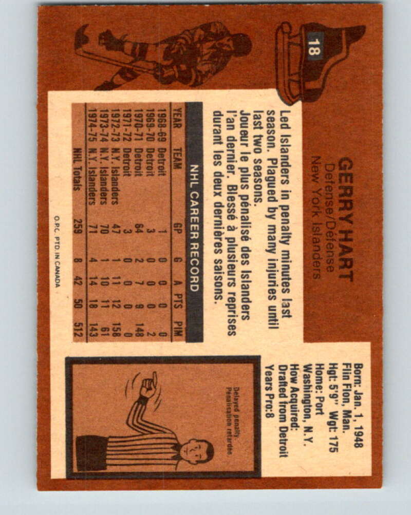 1975-76 O-Pee-Chee #18 Gerry Hart New York Islanders V5274