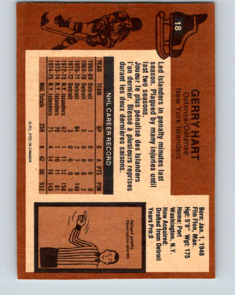 1975-76 O-Pee-Chee #18 Gerry Hart New York Islanders V5275