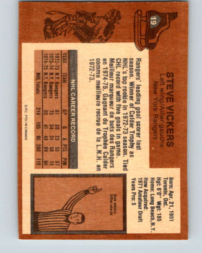 1975-76 O-Pee-Chee #19 Steve Vickers New York Rangers V5279