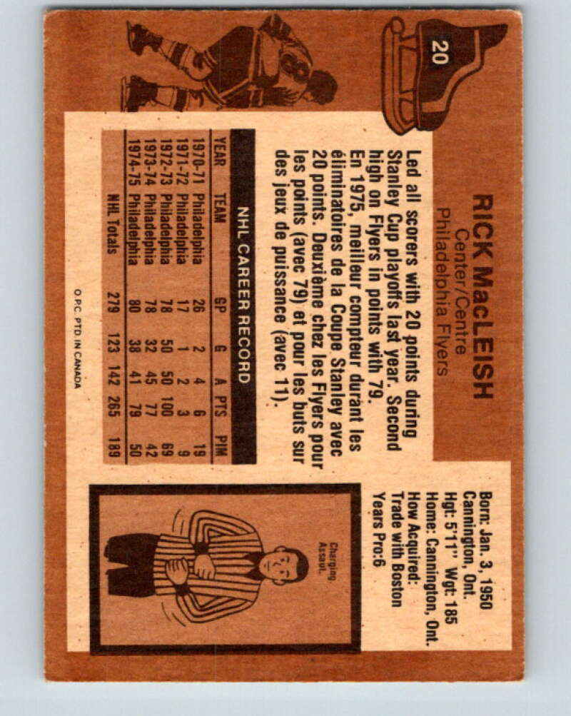 1975-76 O-Pee-Chee #20 Rick MacLeish Philadelphia Flyers V5286