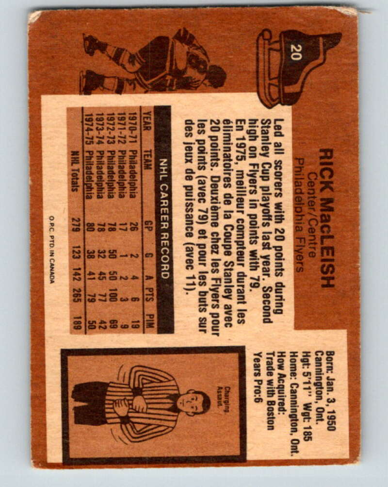 1975-76 O-Pee-Chee #20 Rick MacLeish Philadelphia Flyers V5290