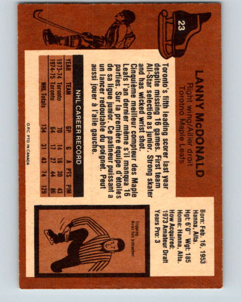 1975-76 O-Pee-Chee #23 Lanny McDonald Toronto Maple Leafs V5301