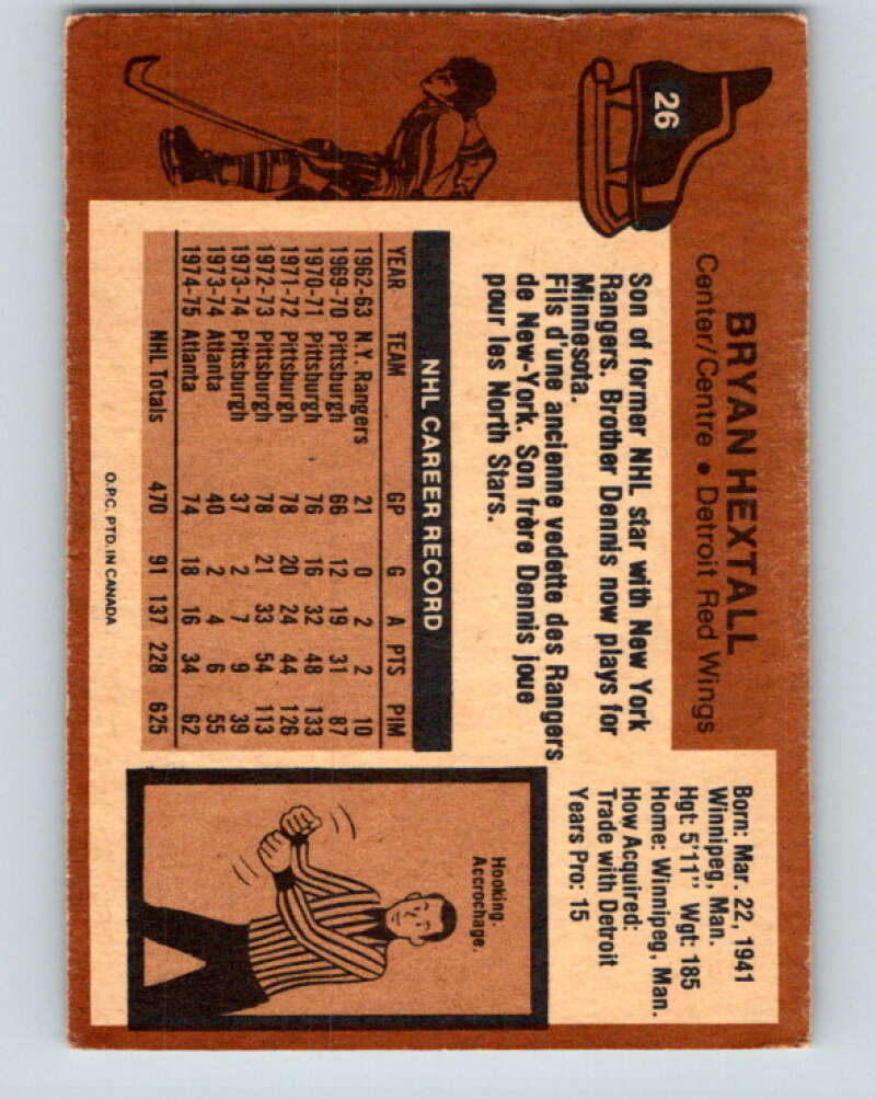 1975-76 O-Pee-Chee #26 Bryan Hextall Detroit Red Wings V5308