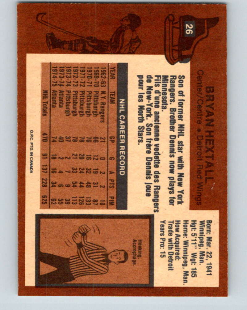 1975-76 O-Pee-Chee #26 Bryan Hextall Detroit Red Wings V5311