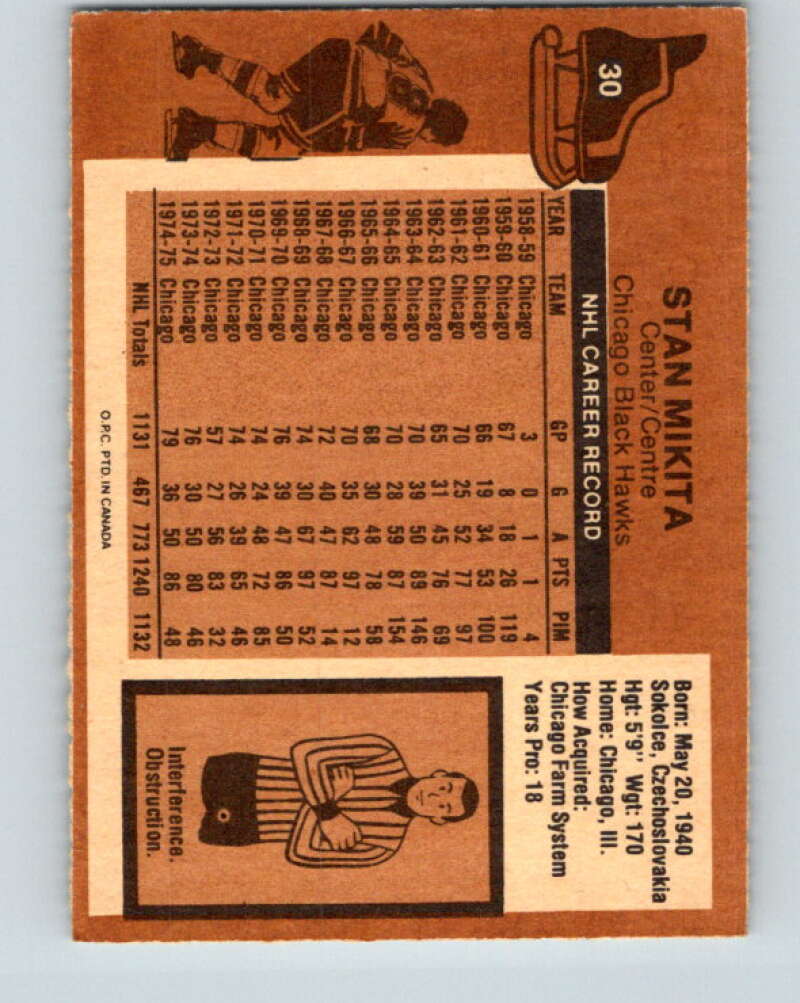 1975-76 O-Pee-Chee #30 Stan Mikita Chicago Blackhawks V5330