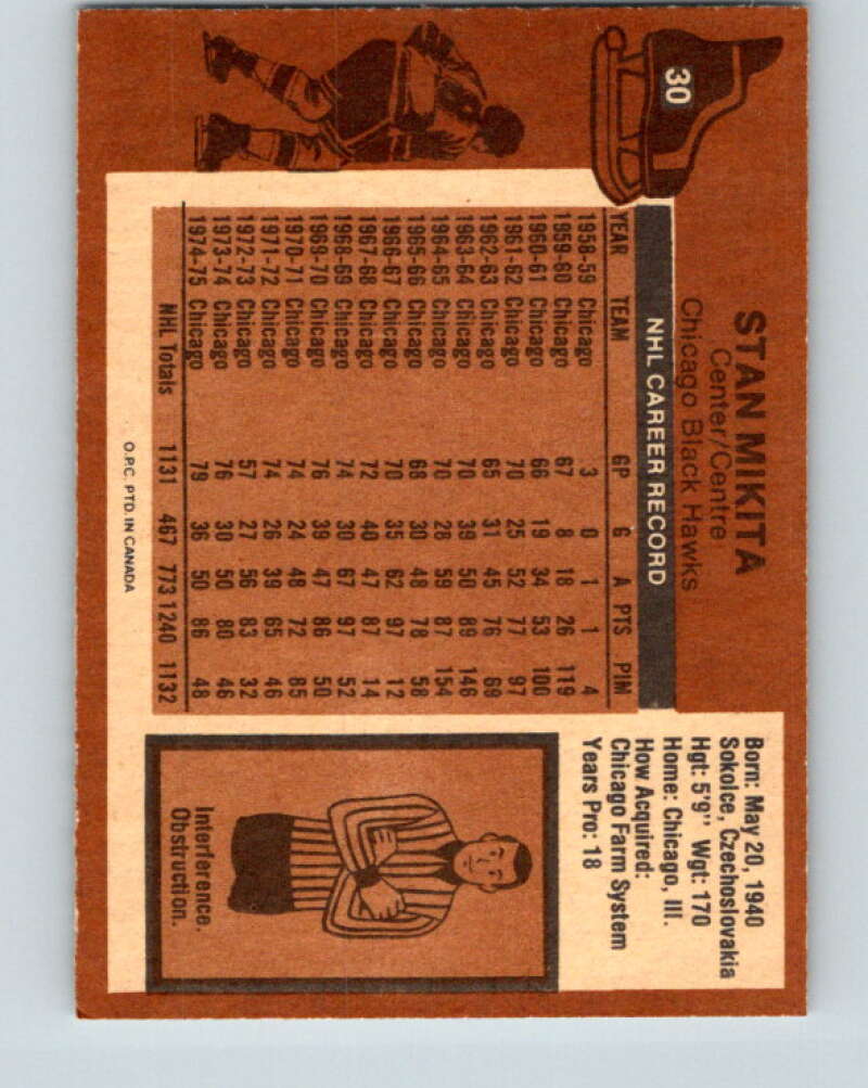 1975-76 O-Pee-Chee #30 Stan Mikita Chicago Blackhawks V5331