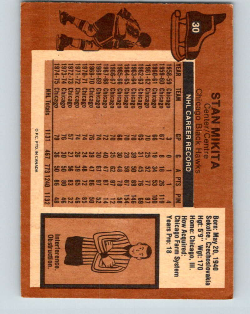 1975-76 O-Pee-Chee #30 Stan Mikita Chicago Blackhawks V5333