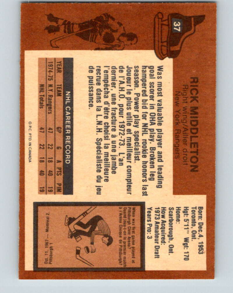 1975-76 O-Pee-Chee #37 Rick Middleton New York Rangers V5361