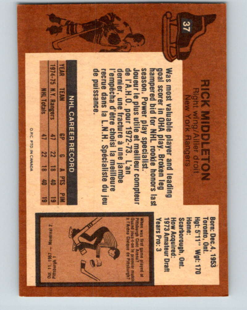 1975-76 O-Pee-Chee #37 Rick Middleton New York Rangers V5362
