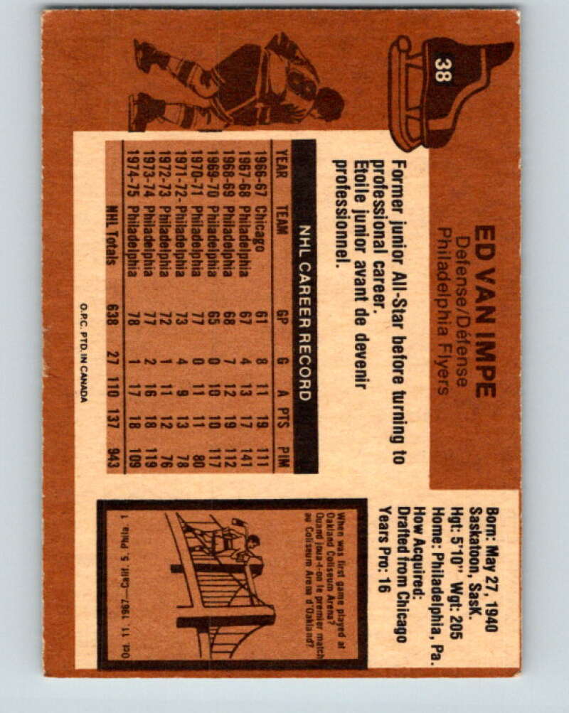 1975-76 O-Pee-Chee #38 Ed Van Impe Philadelphia Flyers V5366