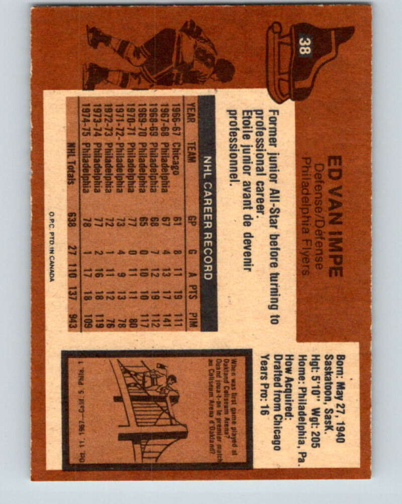 1975-76 O-Pee-Chee #38 Ed Van Impe Philadelphia Flyers V5367