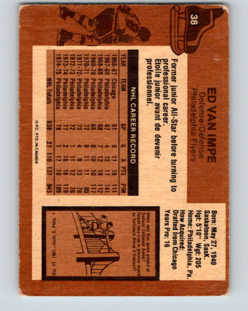 1975-76 O-Pee-Chee #38 Ed Van Impe Philadelphia Flyers V5368