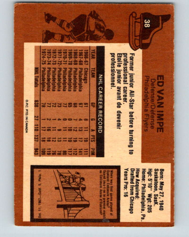 1975-76 O-Pee-Chee #38 Ed Van Impe Philadelphia Flyers V5369