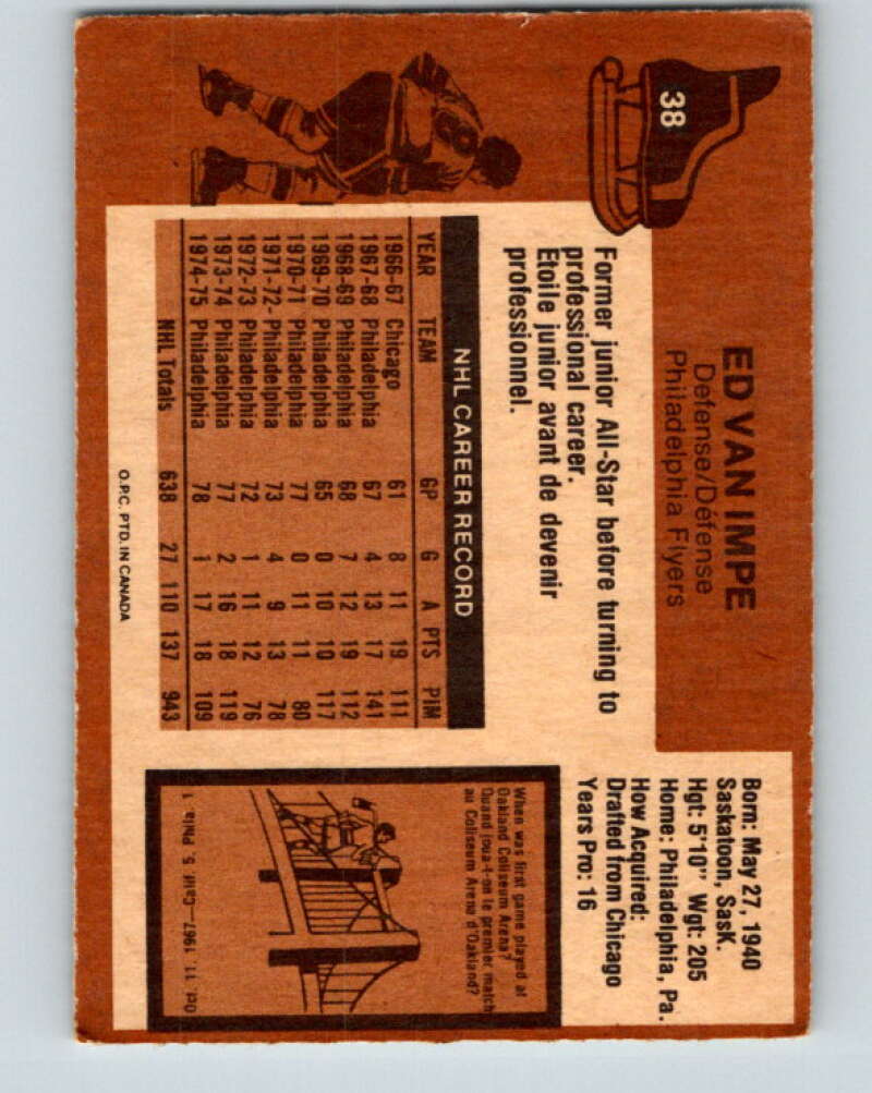 1975-76 O-Pee-Chee #38 Ed Van Impe Philadelphia Flyers V5370