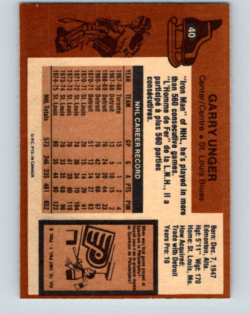 1975-76 O-Pee-Chee #40 Garry Unger St. Louis Blues V5374