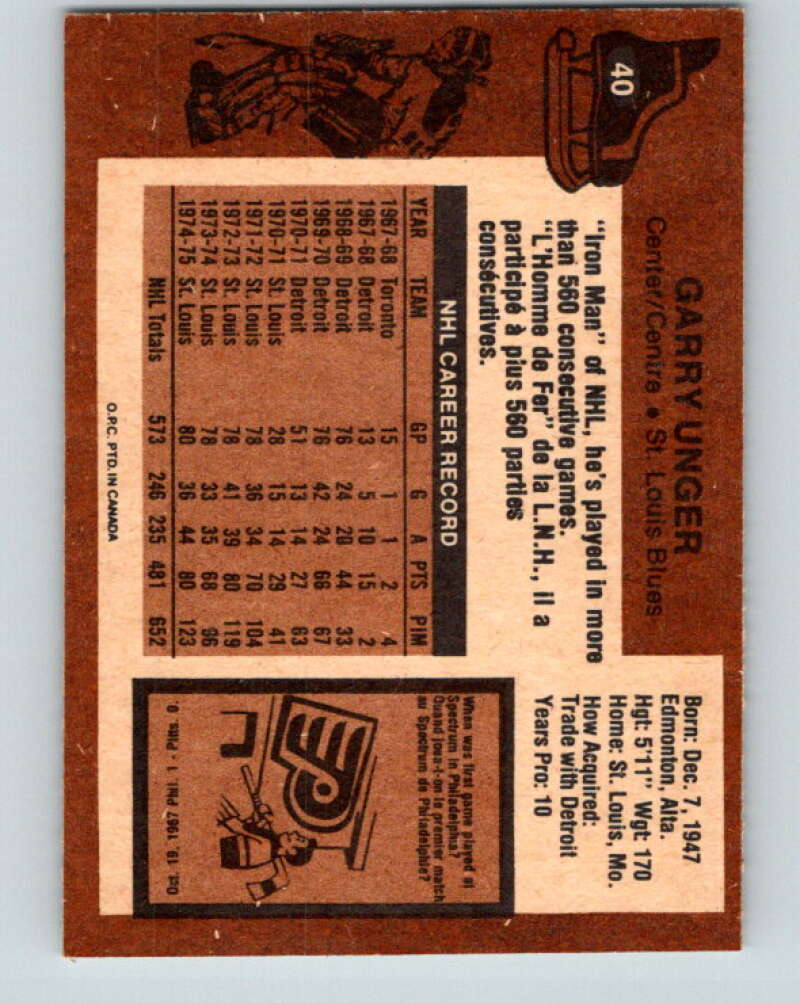 1975-76 O-Pee-Chee #40 Garry Unger St. Louis Blues V5376
