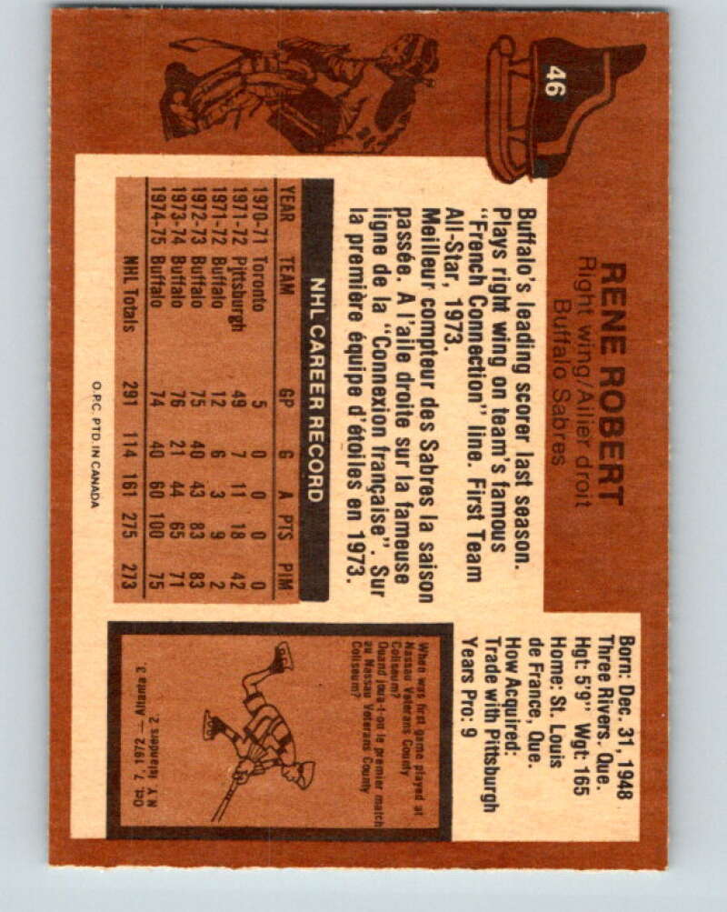 1975-76 O-Pee-Chee #46 Rene Robert Buffalo Sabres V5386