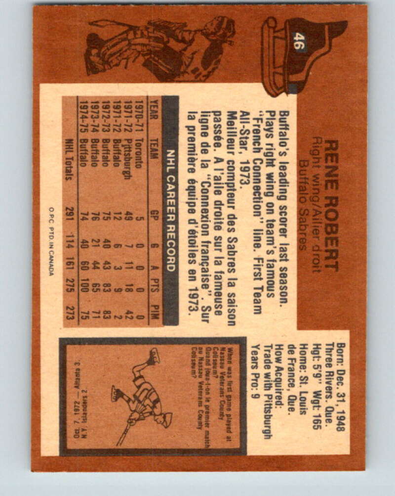 1975-76 O-Pee-Chee #46 Rene Robert Buffalo Sabres V5387