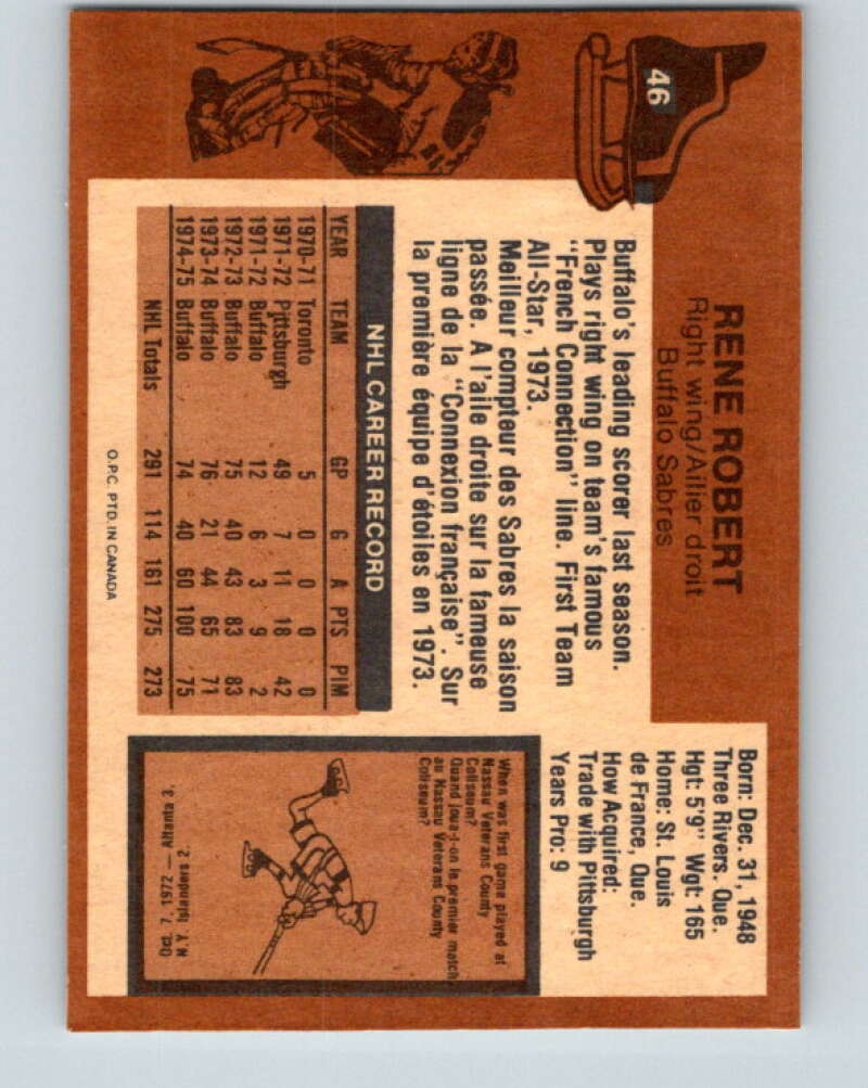 1975-76 O-Pee-Chee #46 Rene Robert Buffalo Sabres V5388