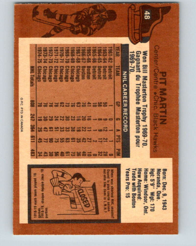 1975-76 O-Pee-Chee #48 Pit Martin Chicago Blackhawks V5392