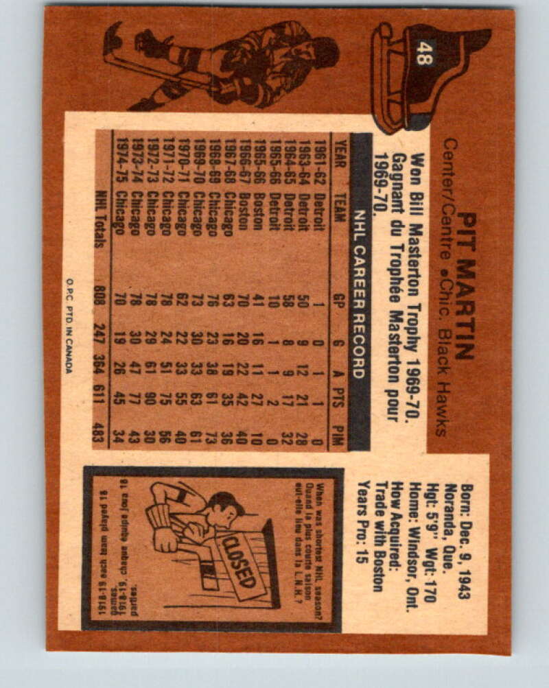 1975-76 O-Pee-Chee #48 Pit Martin Chicago Blackhawks V5393