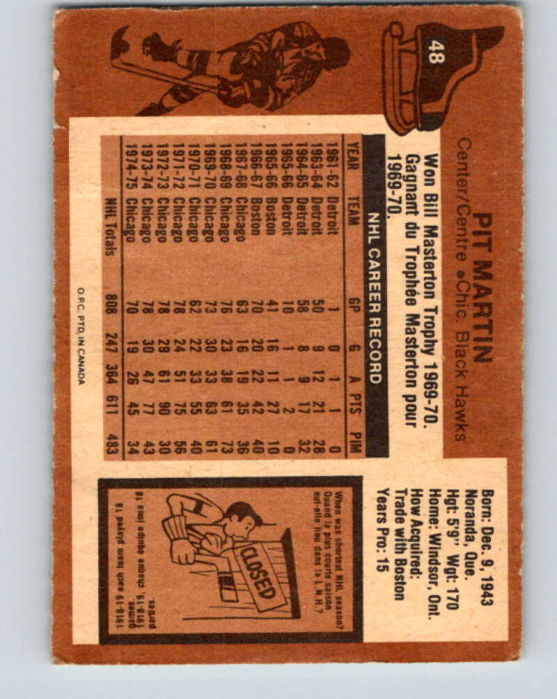 1975-76 O-Pee-Chee #48 Pit Martin Chicago Blackhawks V5394