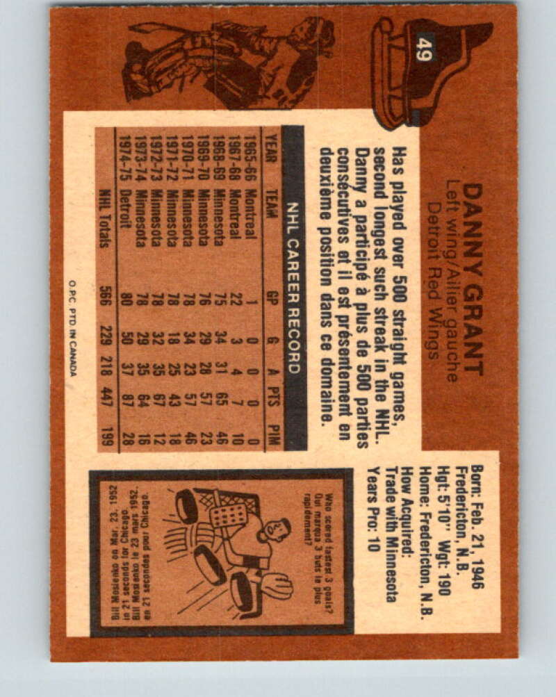 1975-76 O-Pee-Chee #49 Danny Grant Detroit Red Wings V5397