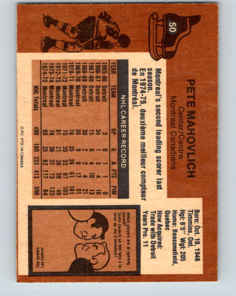 1975-76 O-Pee-Chee #50 Pete Mahovlich Montreal Canadiens V5398