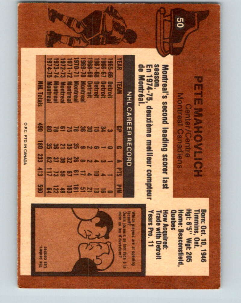 1975-76 O-Pee-Chee #50 Pete Mahovlich Montreal Canadiens V5400