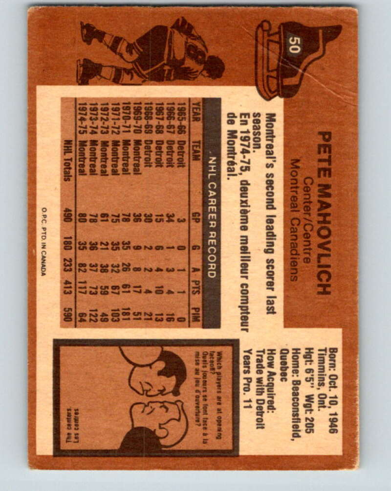 1975-76 O-Pee-Chee #50 Pete Mahovlich Montreal Canadiens V5401