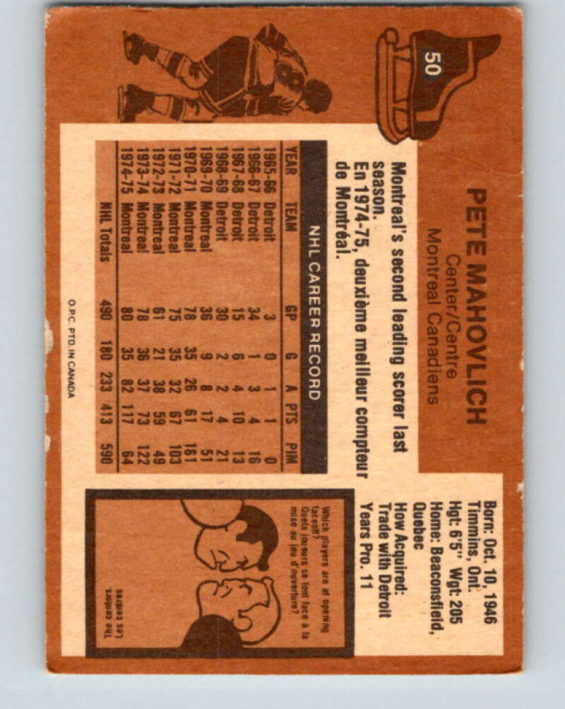 1975-76 O-Pee-Chee #50 Pete Mahovlich Montreal Canadiens V5403