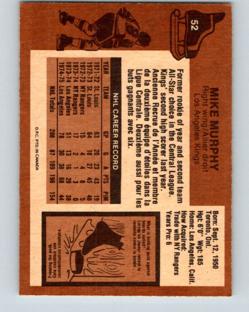 1975-76 O-Pee-Chee #52 Mike Murphy Los Angeles Kings V5409