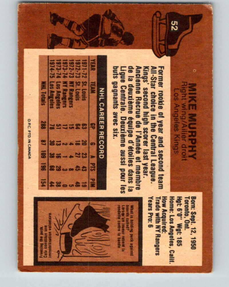 1975-76 O-Pee-Chee #52 Mike Murphy Los Angeles Kings V5410