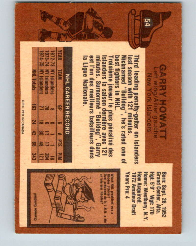 1975-76 O-Pee-Chee #54 Garry Howatt New York Islanders V5420