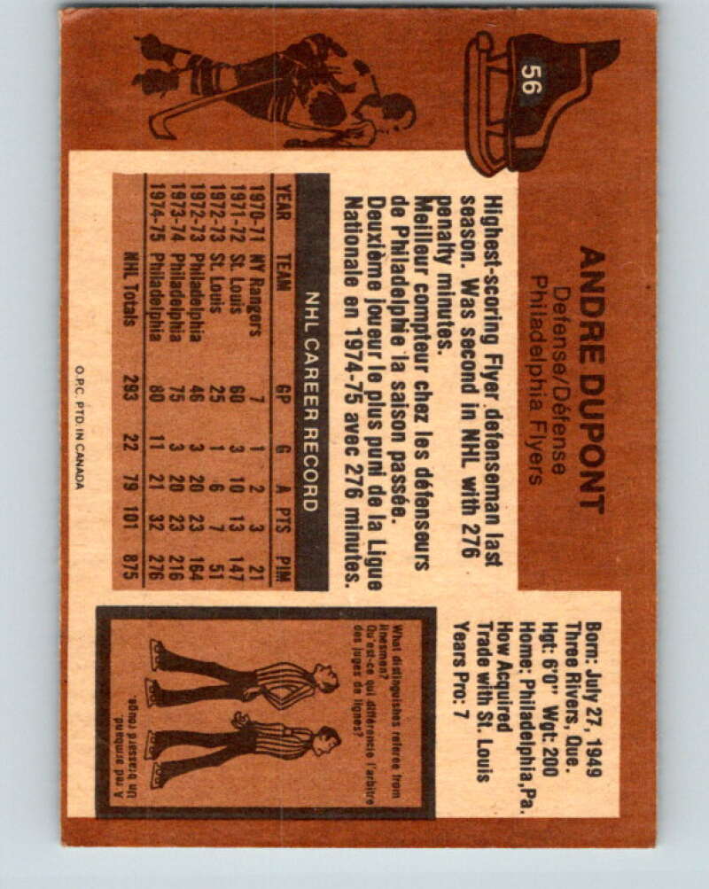 1975-76 O-Pee-Chee #56 Andre Dupont Philadelphia Flyers V5427